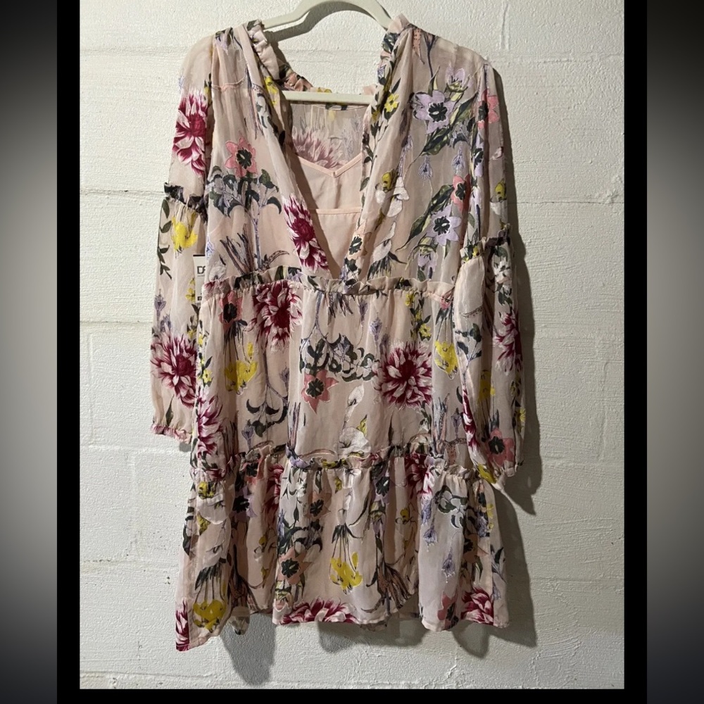 Miss Selfridge Pink Floral Smocked Cottagecore Mini Dress Ruffle Women’s US 8